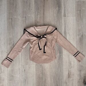 Sailor Tie Neck Pink Sweater with Black Trim Size XS/S